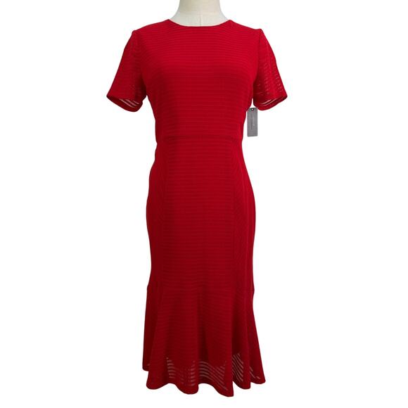 Anthropologie Hutch Mini Dress Solid Red Stretch Crewneck - Picture 1 of 8